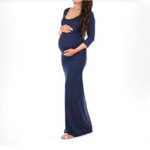 Mother Bee Maternity | Navy Ruched Scoop Neck Maternity Maxi Dress Size Small